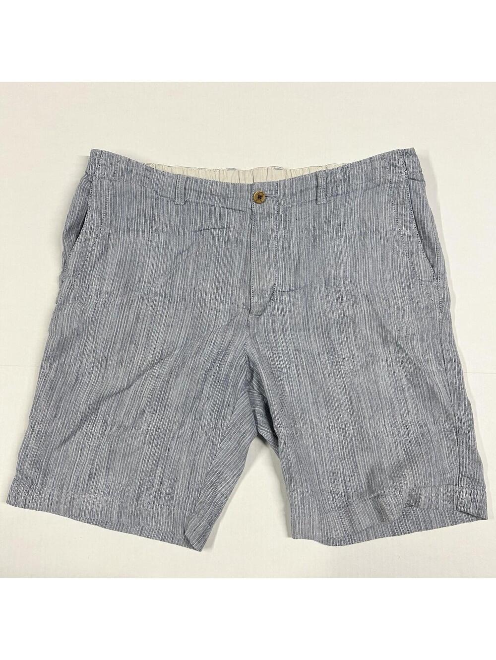 Tommy Bahama Shorts Mens XL Blue Linen Blend Herringbone Chino Casual